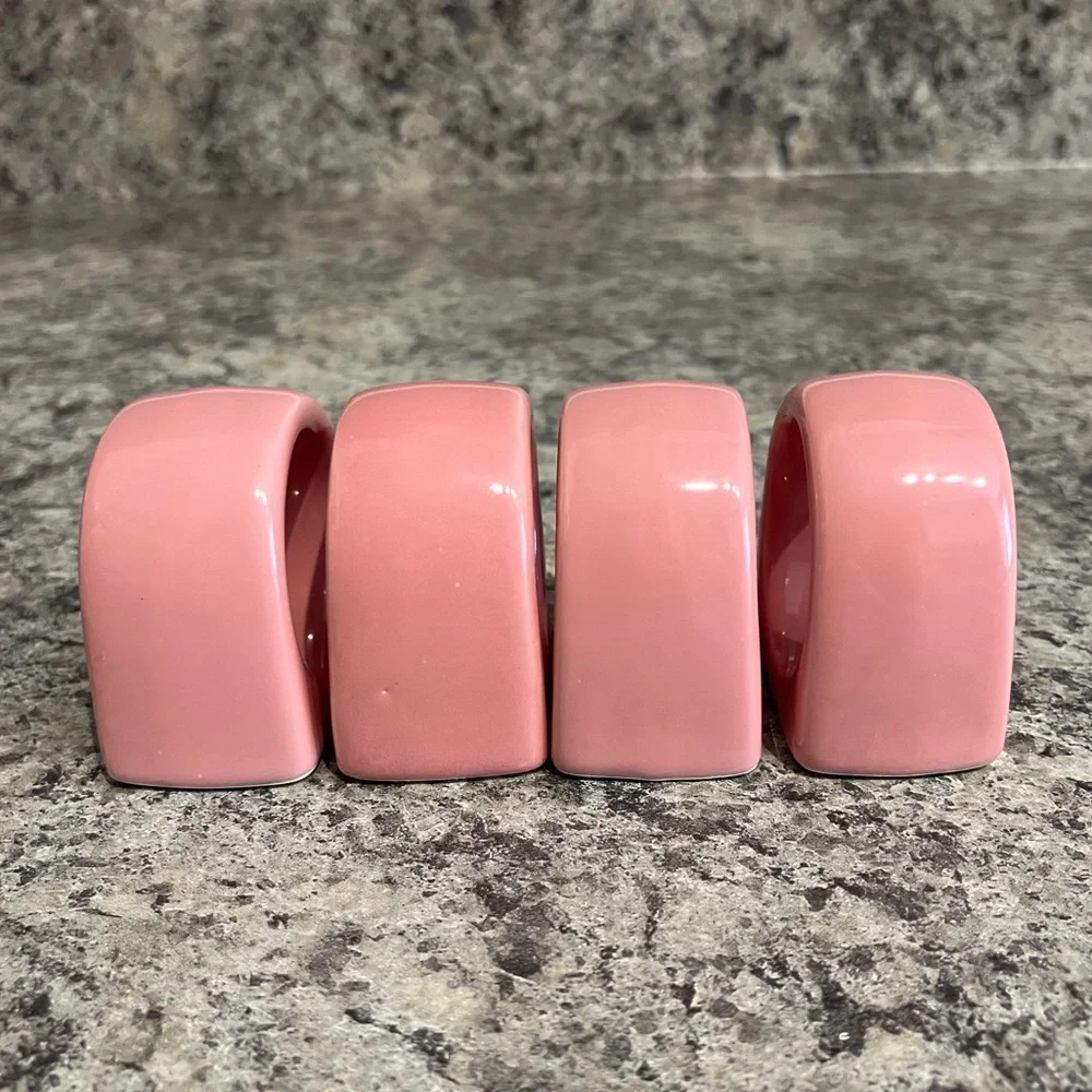 PIER 1 Standing Napkin Rings Holders Set of 4 Ceramic Round Japan 1980s